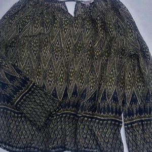 Lucky Brand Bohemian Sheer Silk Long Sleeve V-Neck Front and Back Blouse SZ S